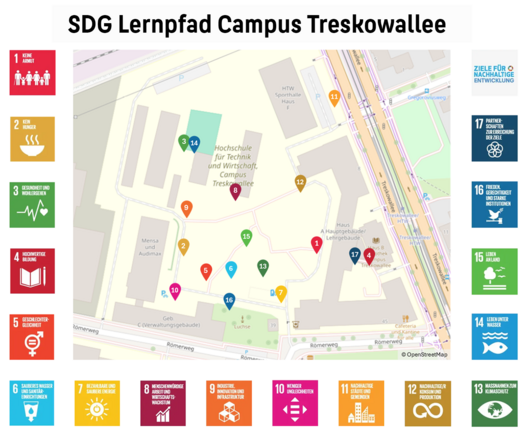 Lageplan SDG Lernpfad auf dem Campus Treskowallee