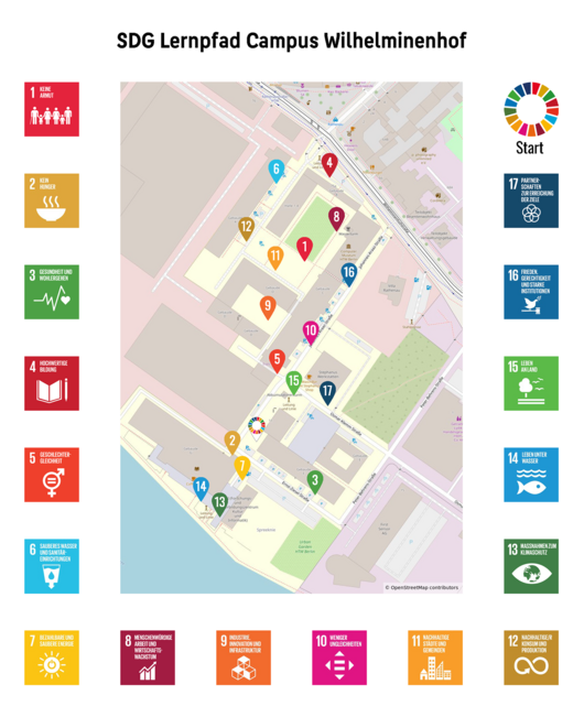 Lageplan SDG Lernpfad auf dem Campus Wilhelminenhof