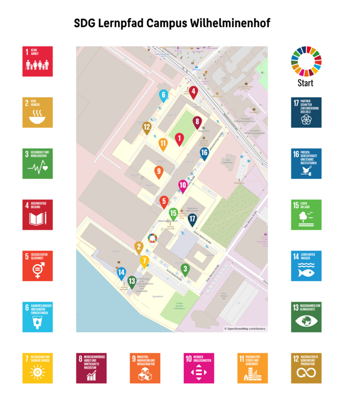 Lageplan SDG Lernpfad auf dem Campus Wilhelminenhof